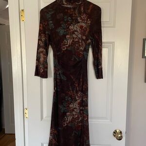 Etro Burgundy Floral Long Sleeve Dress